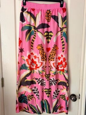 Nice to meet you pink Jungle Leopard Print wide leg palazzo pants, size Large